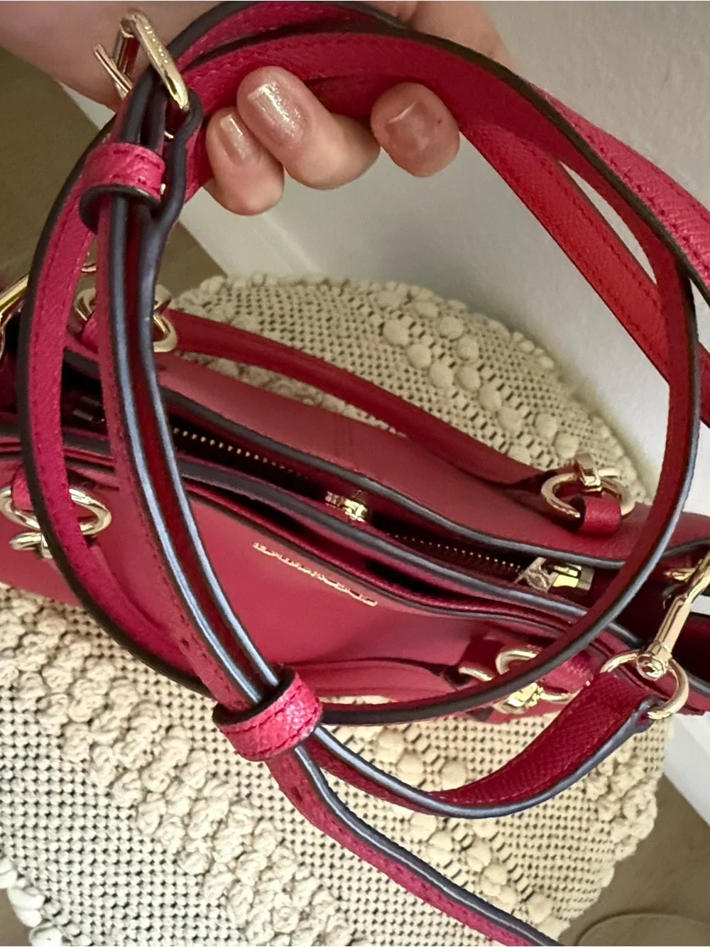Coach Hot Pink Pebbled Leather Satchel with Removable Strap